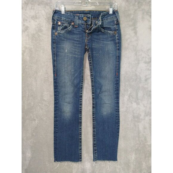 True Religion Jeans Women 27 x 27 Billy Flap Pockets Straight Low Rise Raw Hem - Picture 1 of 9